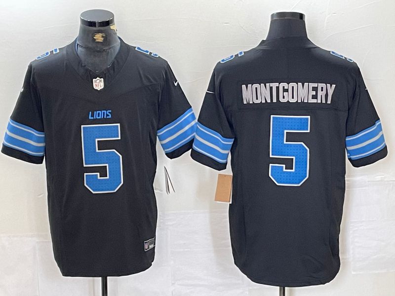 Men Detroit Lions #5 Montgomery Black Three generations 2024 Nike Vapor F.U.S.E. Limited NFL Jersey